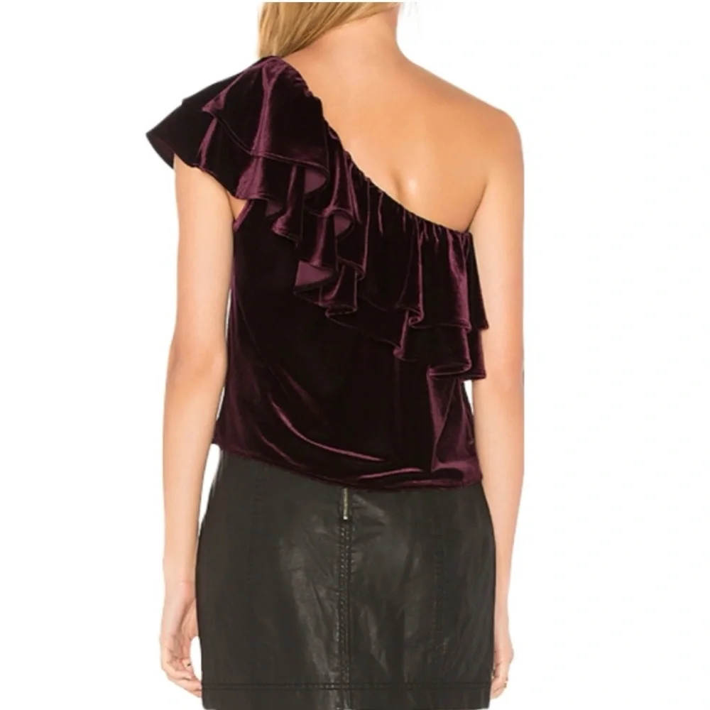 Misa Ruffle One-shoulder Velvet TopIn Plum Velvet Size S‎